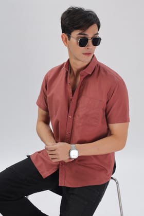 Brick Red Half Sleeve Regular Fit Shirt-S