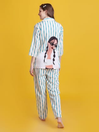 Boss Girl Back Printed Blue Pyjama Set| Womens pjs 999-S