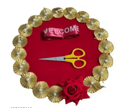 Welcome Ribbon Cutting Thali | Puja Thali for Wedding | Welcome Platter with Welcome Ribbon | Tray for Wedding | Welcome Puja Thali