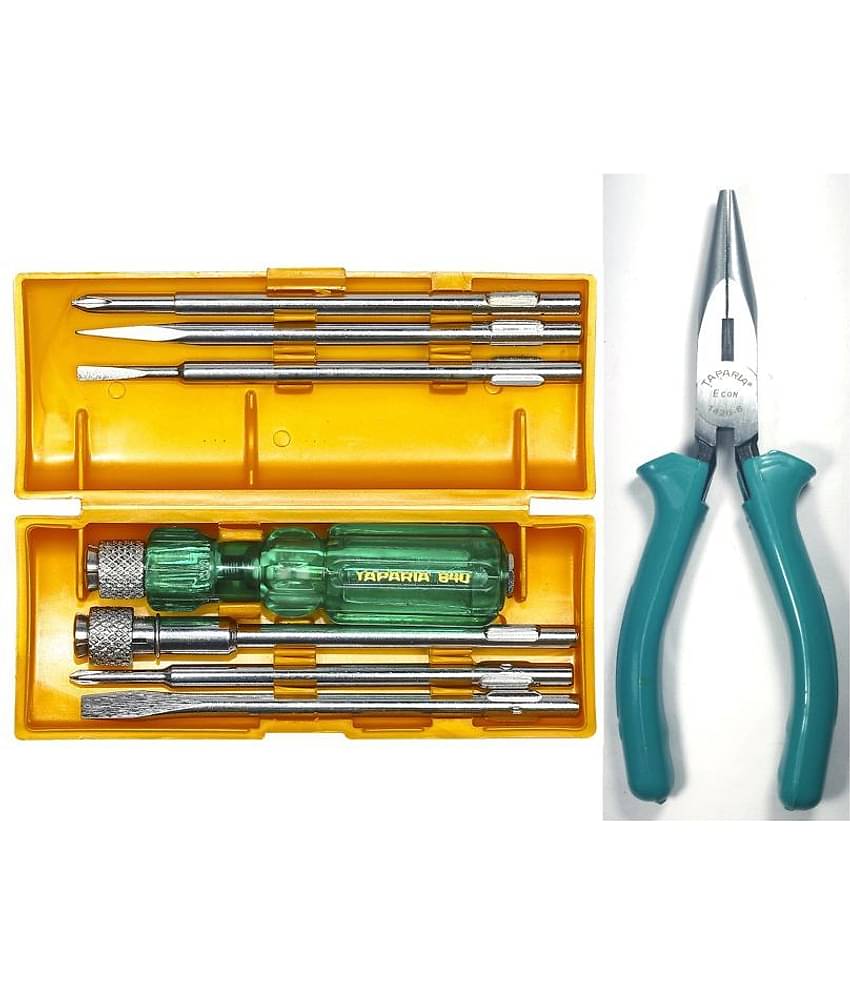 Taparia Set of 2 Hand Tool Combo ( Screw Driver Set with Neon Bulb (840)/ Econ-Series Long Nose Plier (1420)