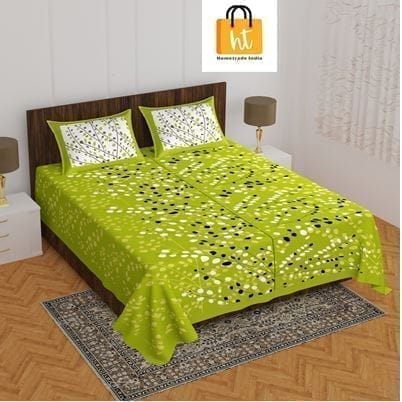 3001-Hometrade India-Standard King Size (90*108 Inches)-Pure Cotton Jaipuri Double Bedsheet With Matching Pillow Cover