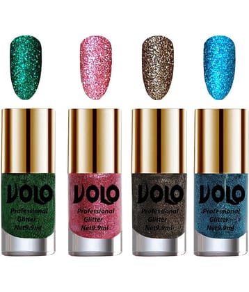 VOLO Professionally Used Glitter Shine Nail Polish Green,Pink,Grey Blue Pack of 4 39 mL