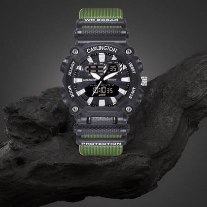 Carlington Analog-Digital Sports Watch - 3311-Green