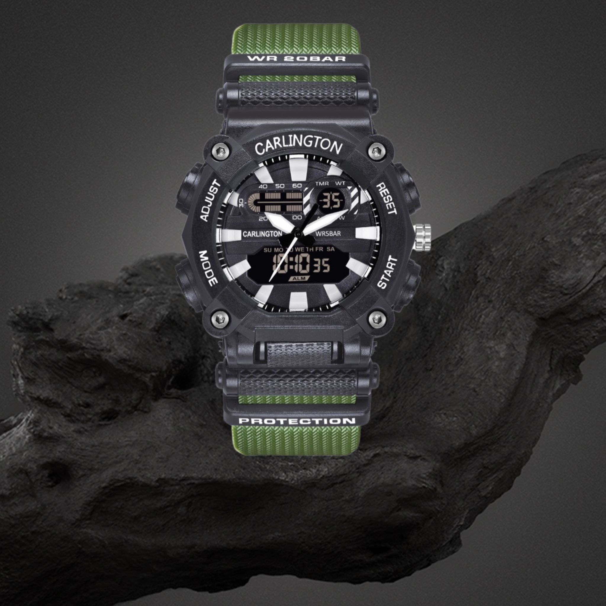 Carlington Analog-Digital Sports Watch - 3311-Green
