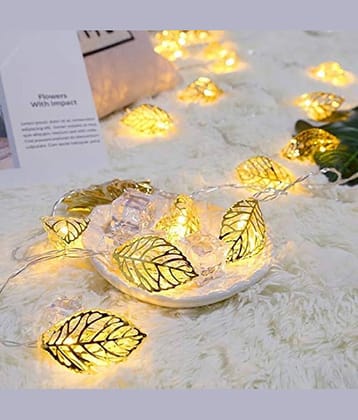 thriftkart 16 Led Golden Metal Leaf 3Mtr String Lights Yellow