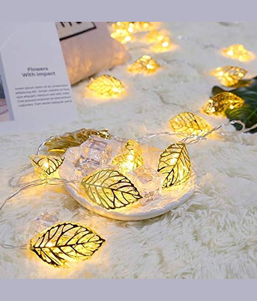 thriftkart 16 Led Golden Metal Leaf 3Mtr String Lights Yellow