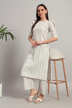 Dufftar Diaries Kurta Set, Beige Stripes-XS