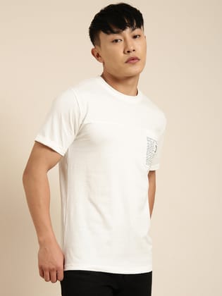 White Printed Crew Neck T-shirt-XL