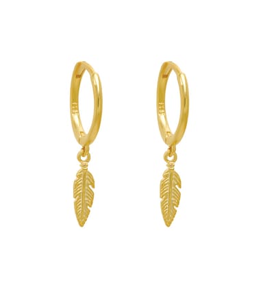 Dainty leaf charm hoop pair-14k gold plated