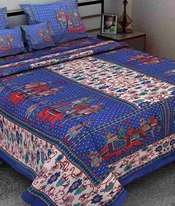 Kismat Collection Cotton Double Bedsheet ( Blue )