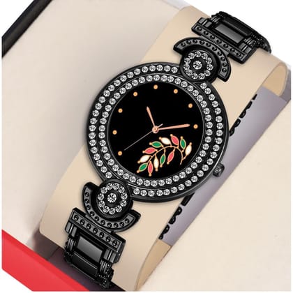 Bolun Black Flower Well Dial Black BD Girls and Women Watch