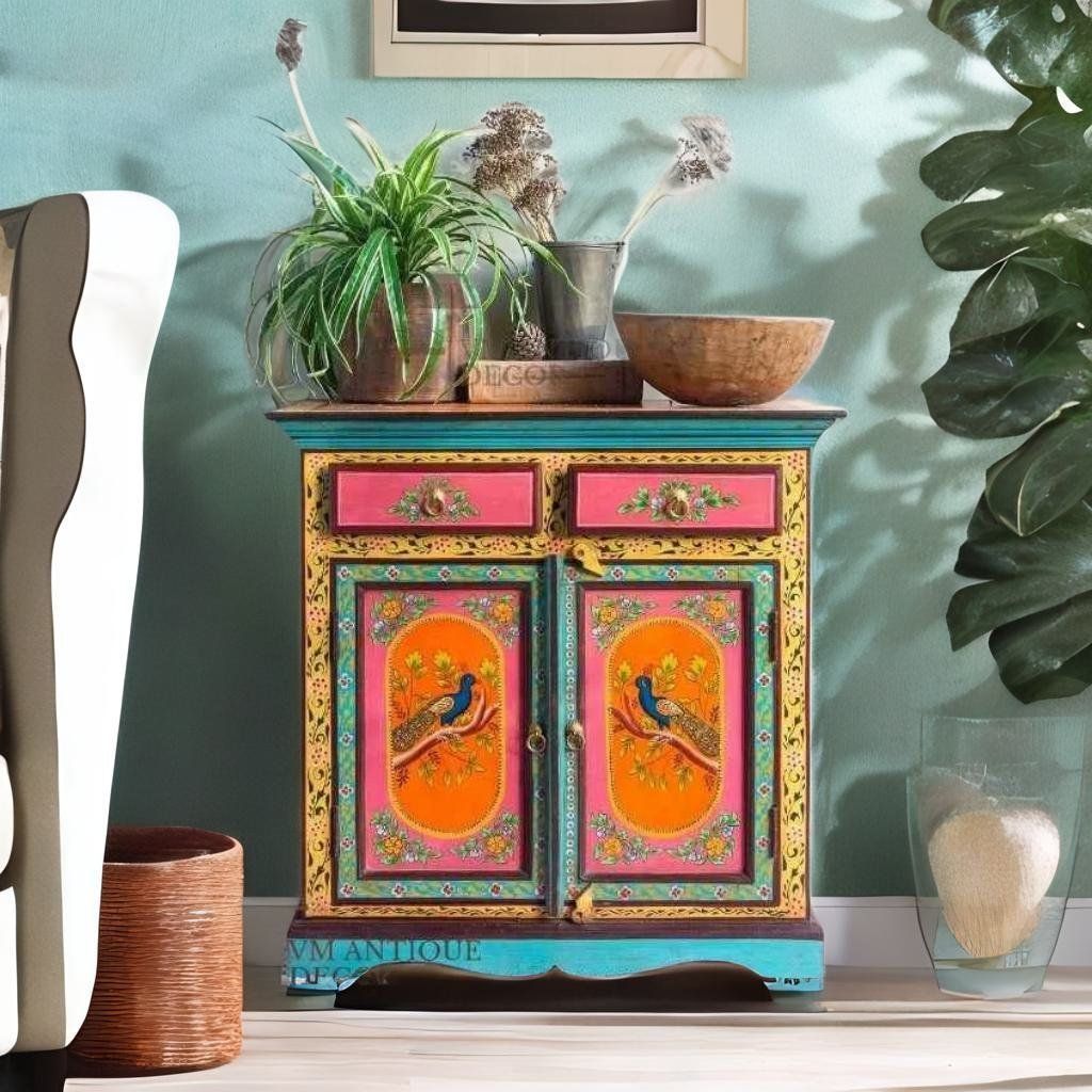 Indian Peacock Painted Wooden Cupboard | Sideboard , Cabinet