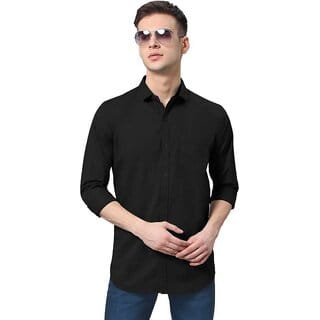 Baleshwar Men Black Solid Regular Fit Casual Shirt