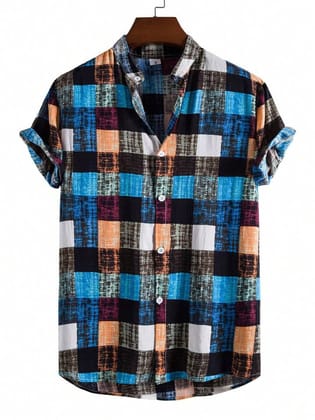 "Blue Checkered Bliss: Chex Printed Shirt by GlamaStitch"-S