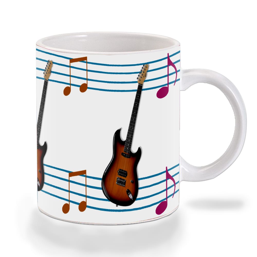 Multicolor Guitar Notes Pattern Ceramic Mug