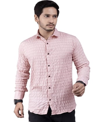 JEEVAAN - THE PERFECT FASHION Cotton Blend Slim Fit Popcorn Textured Full Sleeves Men's Casual Shirt - Peach ( Pack of 1 )