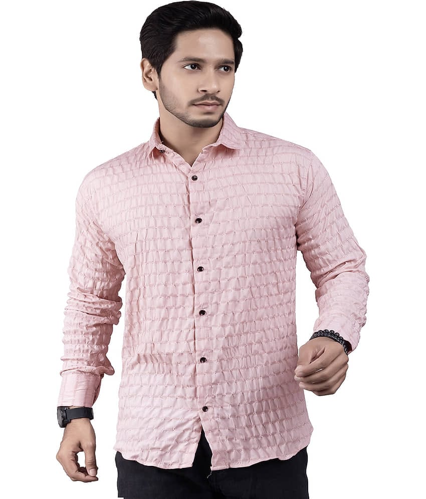 JEEVAAN - THE PERFECT FASHION Cotton Blend Slim Fit Popcorn Textured Full Sleeves Men's Casual Shirt - Peach ( Pack of 1 )