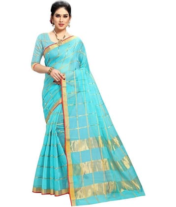 Sidhidata Cotton Silk Saree With Unstitched Blouse Piece ( LightBLue )
