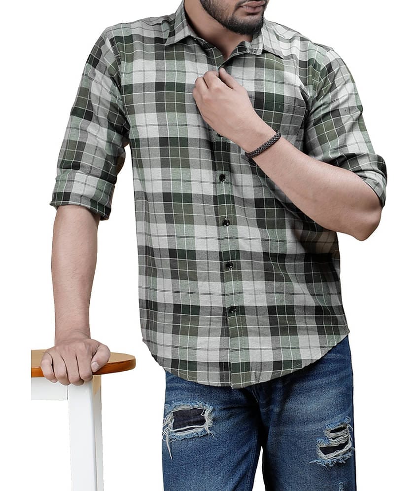 Eyebogler Cotton Blend Regular Fit Checks Full Sleeves Men's Casual Shirt - Sea Green ( Pack of 1 )