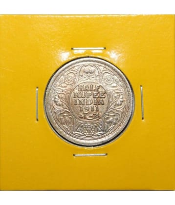 Half Rupee 1911 - 5th King George Fancy British India Rare Old Coin For Collection