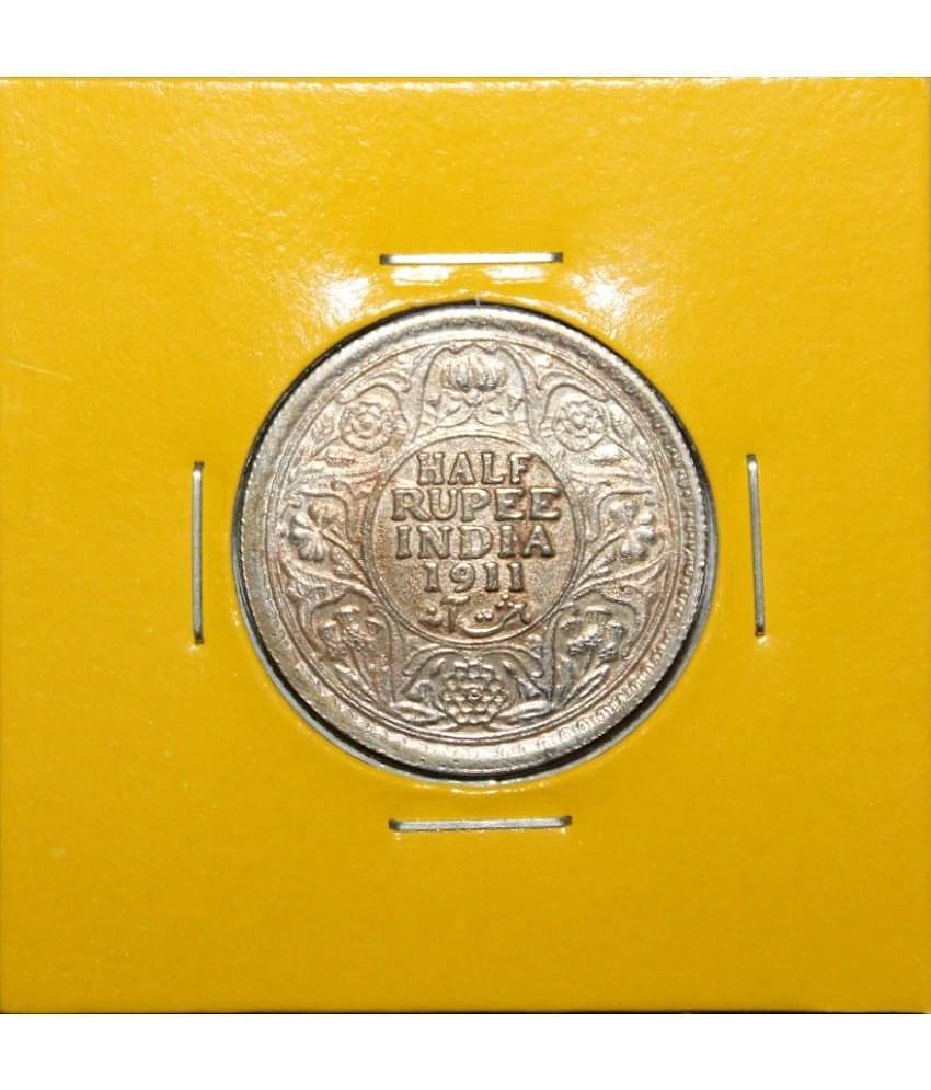 Half Rupee 1911 - 5th King George Fancy British India Rare Old Coin For Collection