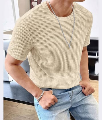 Eyebogler Cotton Blend Regular Fit Self Design Half Sleeves Men's Round T-Shirt - Beige ( Pack of 1 )
