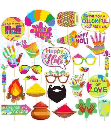 Zyozi  Holi Festival Photo Props Happy Spring Indian Color Festival Photo Booths, Holi Bollywood Party Supplies, 27 PCS