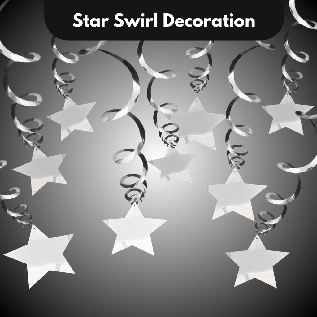 Silver Star Swirl Decoration - 15CT - Party and Festive Needs | Buy online on ZillyBuy