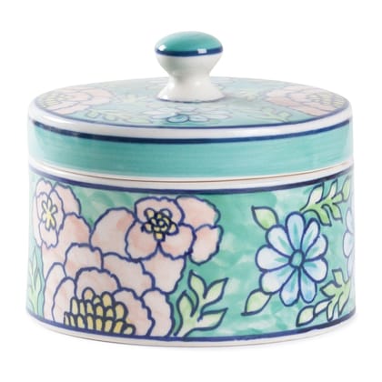 Handpainted Ceramic Container Round Shape with Ceramic Lid (S)