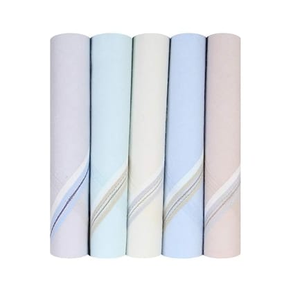 Men's Premium 100% Pure Cotton Handkerchief Light Base with Colored Border Pack of 18