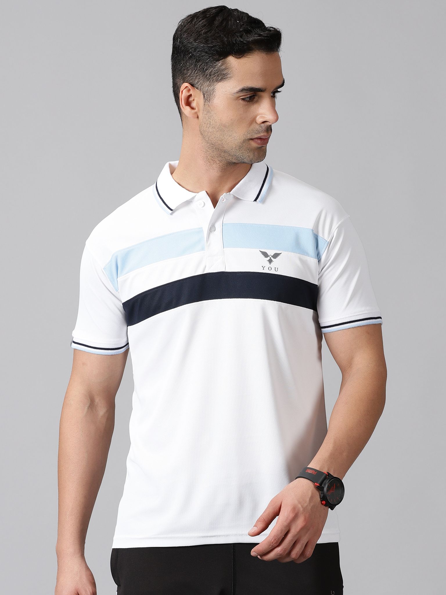 Dry-fit White Striped Polo