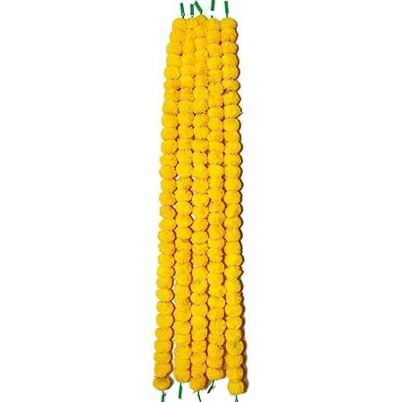 Rudra Artificial Marigold Flowers Garland for Diwali, Pooja Room, Ganpati ,Home Decore Yellow Marigold Artificial Flower (140 cm, Pack of 5, Garlands)