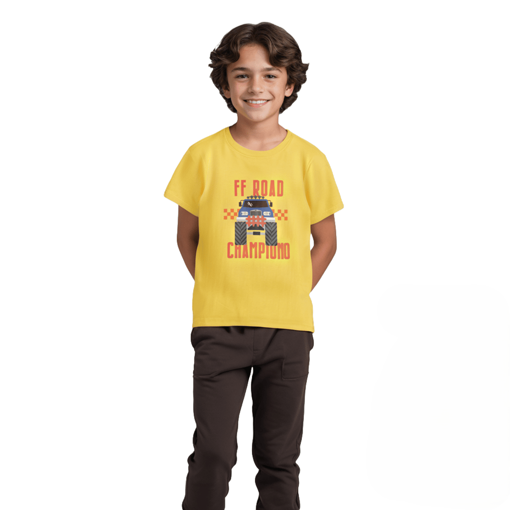 Premium Kids Boys T shirt Cotton Dandelion Yellow Off Road Champion 2025 at ShopCircuit | ONDC