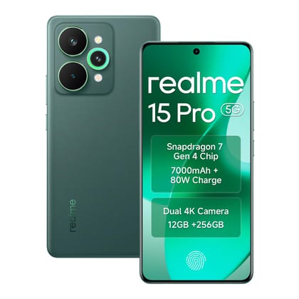 Realme Smartphone 15 pro 5G, 12GB RAM 256GB ROM 6.8 Inch Display 144Hz, Snapdragon 7 Gen 4, Battery 7000mAh 80W Fast Charge IP69 Waterproof 4K AI Camera (Green)