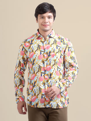 Men'S Floral Print Premium Rayon Shirt-S-38