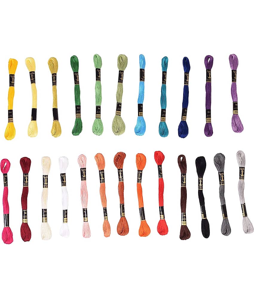 PRANSUNITA Anchor Stranded Cotton 6 Strand Cross-Stitch Hand Embroidery Stranded Cotton Craft Sewing Floss Thread, Pack of 25 Skeins