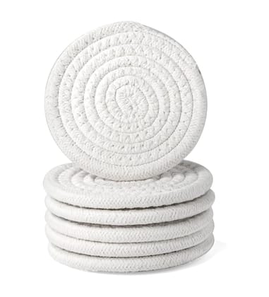 Generic Cotton Rope Drink Coasters 6 Pcs Set (White)-PID66425