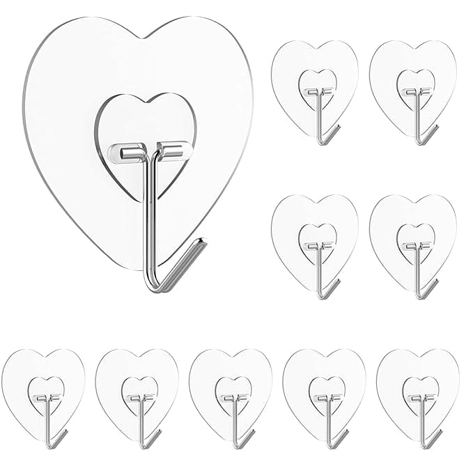 JIALTO Heavy Duty, Self Sticky Wall Hooks for Hanging Love Hook, Clock, Key, No Damage Wall Hangers for Bathroom, Kitchen(Pack of 10)