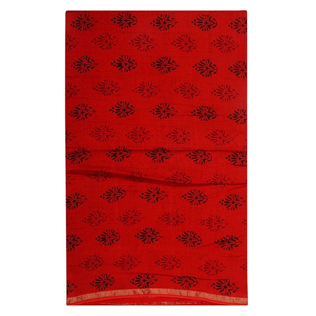 HANDLOOM CHANDERI 03 PCS BAGH PRINTED SUIT (SKU - 1RBS01260221 Suit 102)
