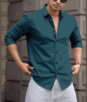 Nofilter Cotton Blend Regular Fit Printed Full Sleeves Men's Casual Shirt - Dark Green ( Pack of 1 )