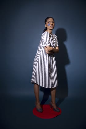 Charcoal White Striped Tunic-S