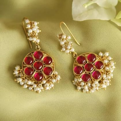 Spinel Dangling Earrings-Red