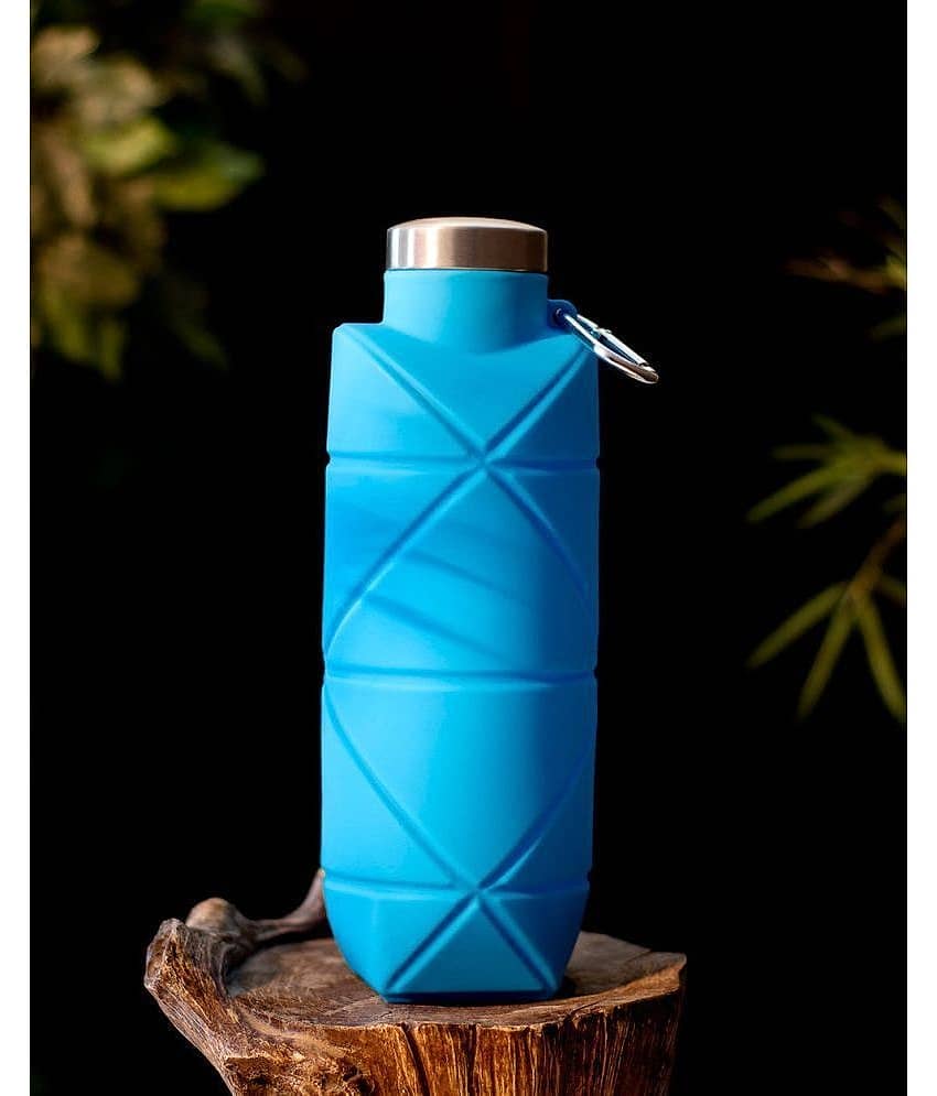 Shopeleven Silicone Folding Water bottle Blue Silicone Water Bottle 700 mL ( Set of 1 )