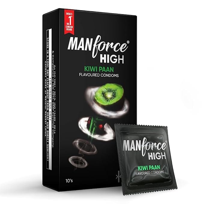 Manforce High Kiwi Paan Flavoured Condoms for Men | 10 pcs | Ultra Thin Condom | Lubricated Latex Condoms | Indias No. 1* Condom Brand for Safe Sex