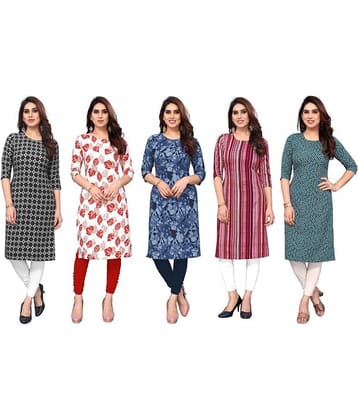 KETAKI FASHION Crepe Printed Straight Women's Kurti - Multicolor9 ( Pack of 5 )