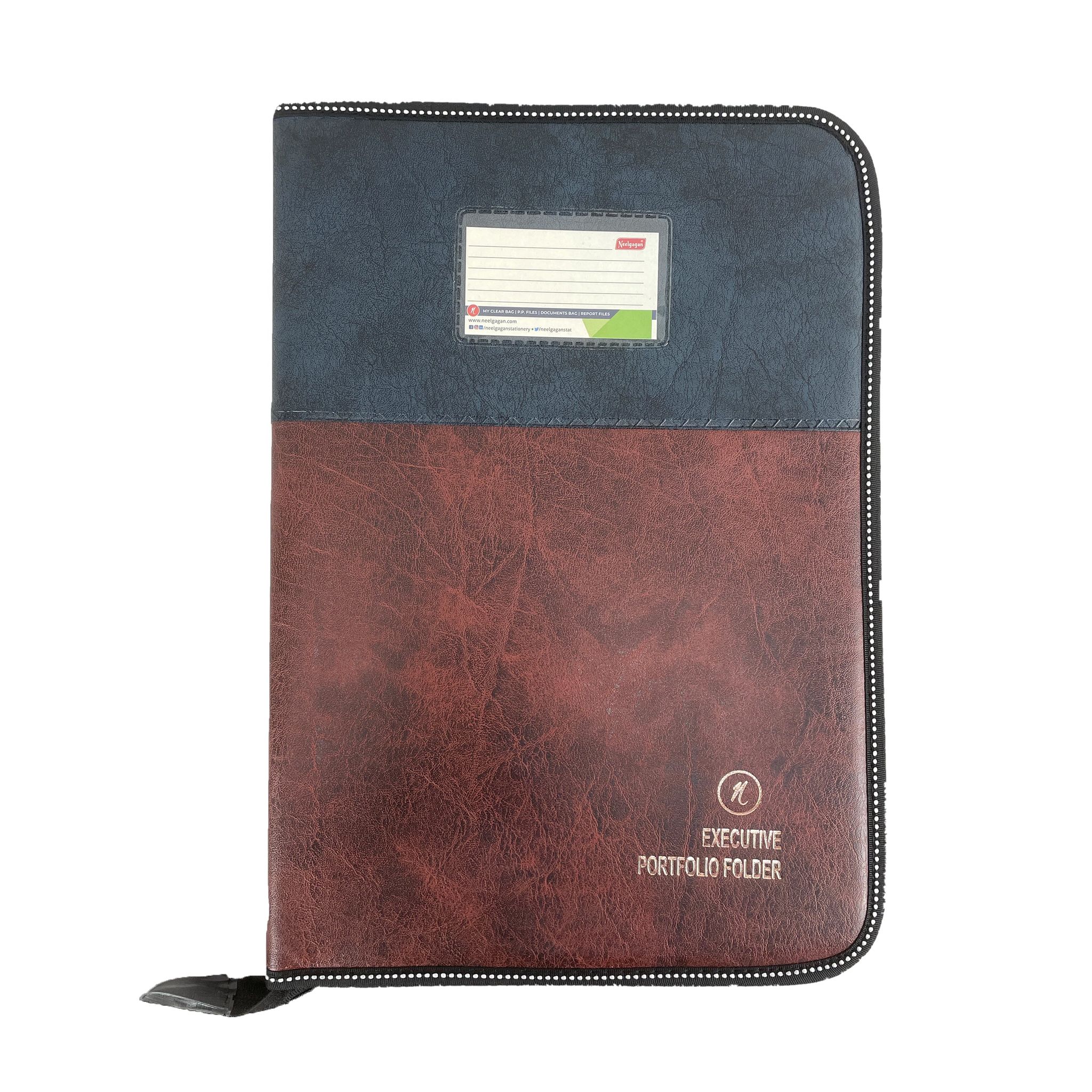 CB - 860 (Chain bag) Executive Portfolio Folder - with 20 Pockets (Leaves) - (Size : 38cm x 26.5cm)-Blue
