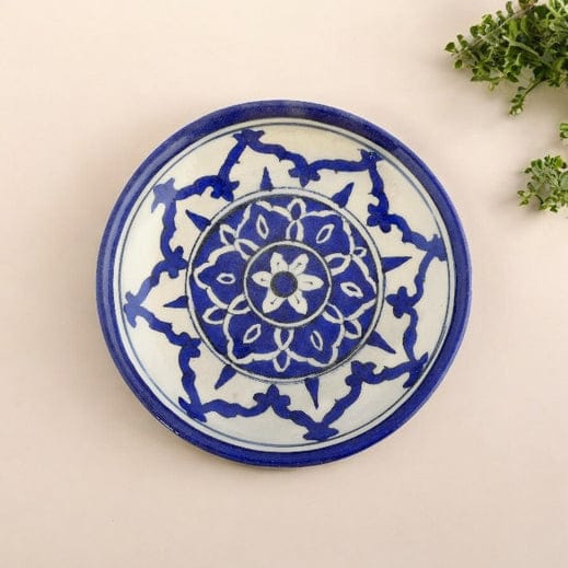 Blue Pottery Mandala Inspired Pattern Decorative PlateWhite & Blue6