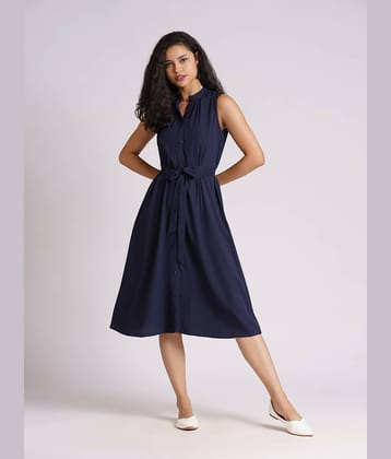 aask - Navy Blue Polyester Blend Women's Fit & Flare Dress ( Pack of 1 )