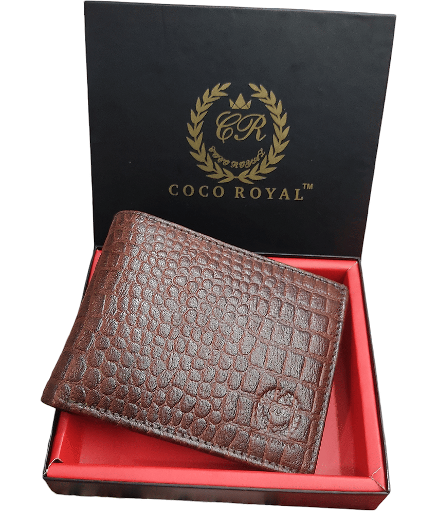 COCO ROYAL 100% Leather Self Design Men's Two Fold Wallet With 8 Slots For Card ( Brown , Pack of 1 )