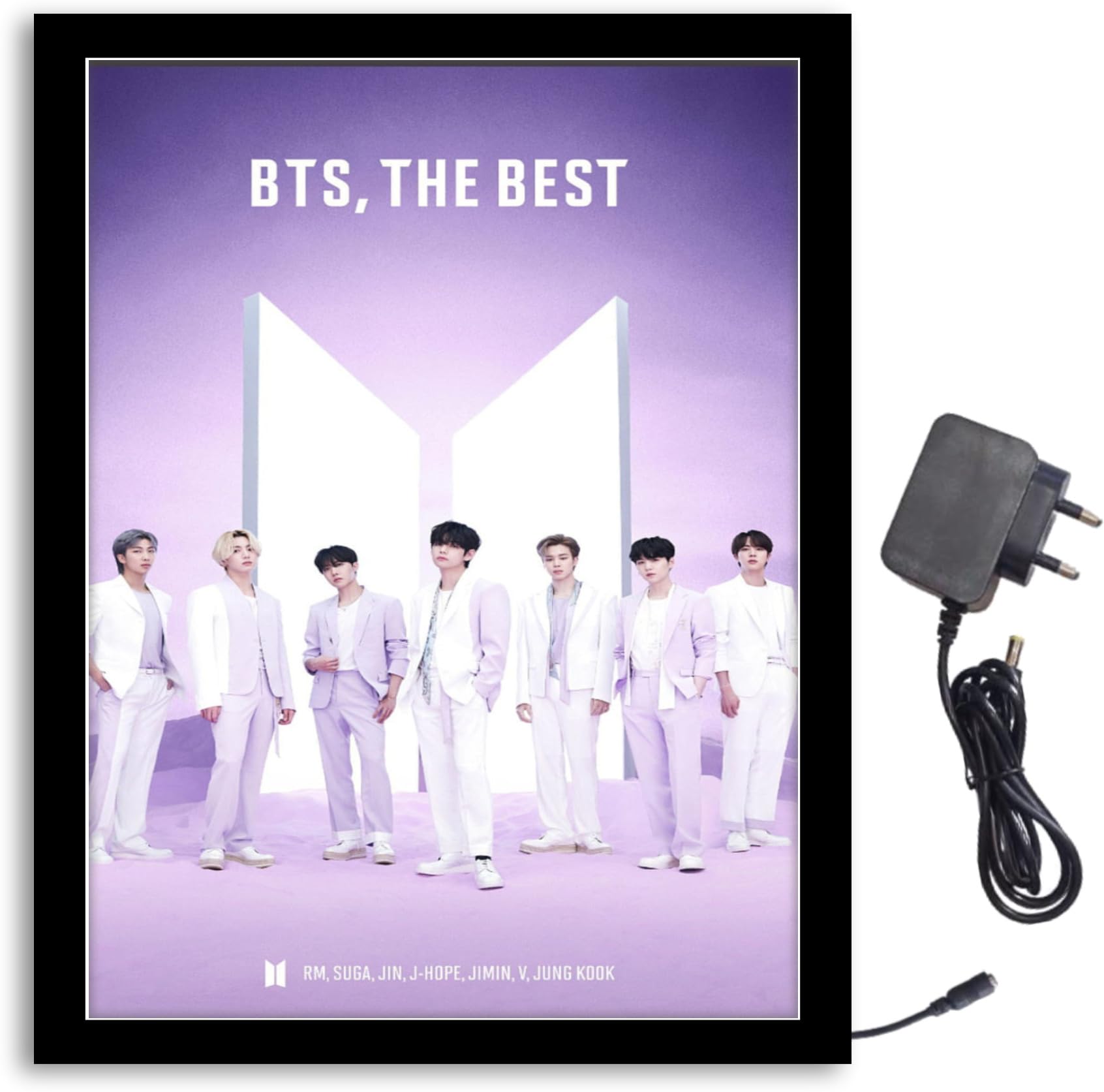 NOKKES Bts, The Best RM, Suga, Jin, J-Hope, Jimin, V,Jung Kook Light Photo Frame 8X10 inch Led Light photo Frame With Light Adaptor Led Light Photo Frame Black Color Photo Frame_AQW233